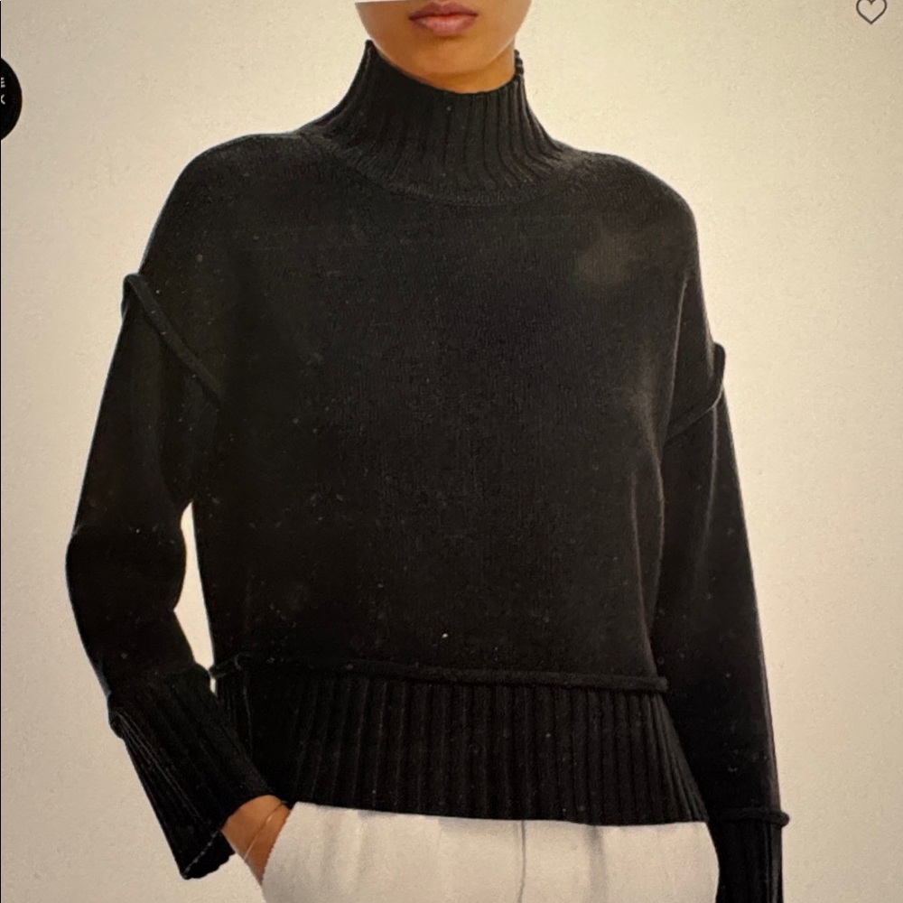 Aqua Cashmere Boxy Turtleneck Sweater, size L.